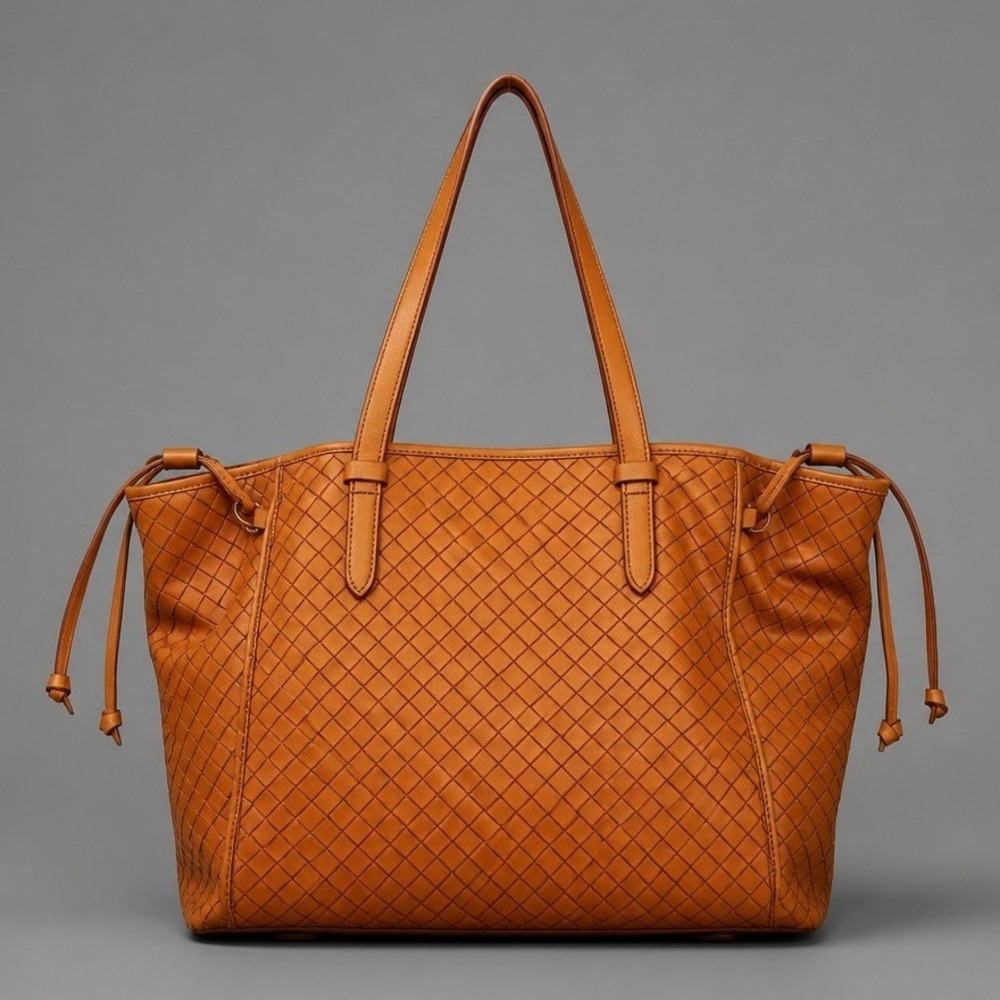 Fossil Woven Leather Tote Bag Large Tan Brown Braided Shoulder Bag Handbag - Picture 3 of 8